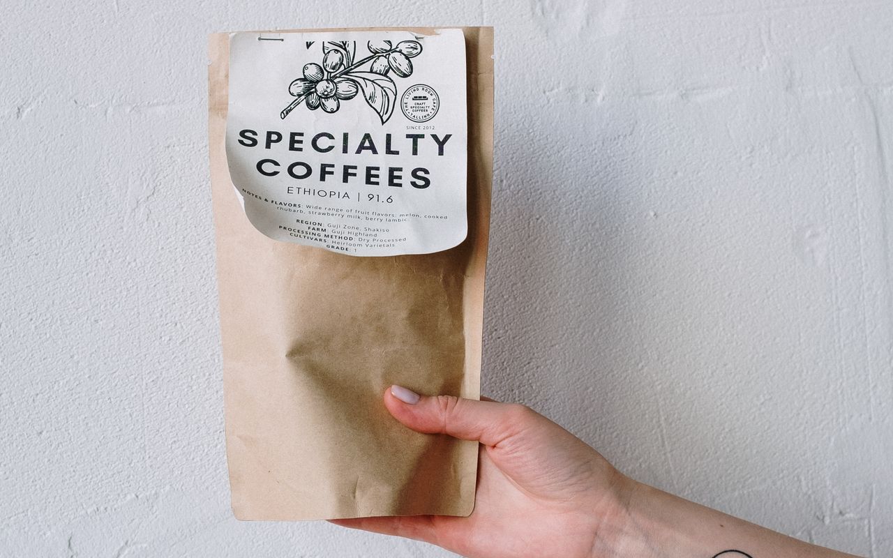 Kraft-paper sustainable stand-up pouch for specialty coffee